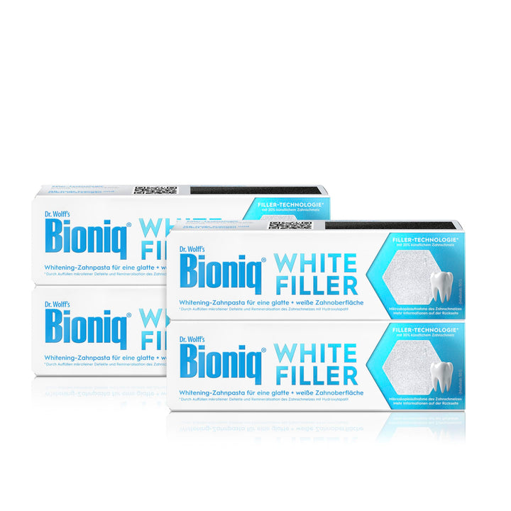 Bioniq® White Filler Zahnpasta - 4 x 75 ml – Sanfte Whitening-Zahncreme mit Hydroxylapatit, schützt