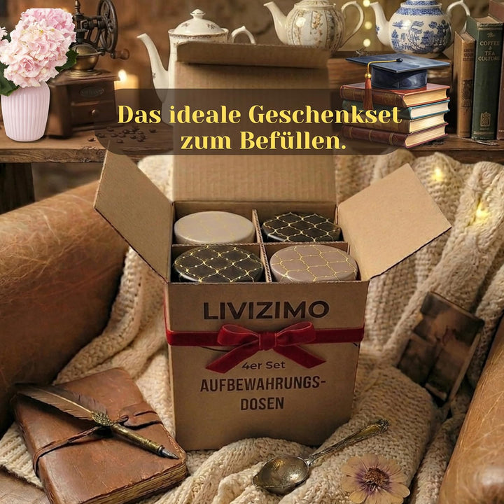 4er-Set Metall-Aufbewahrungsdosen mit Deckel für Kaffeepads, losen Tee & Kaffeebohnen – Aromadicht &