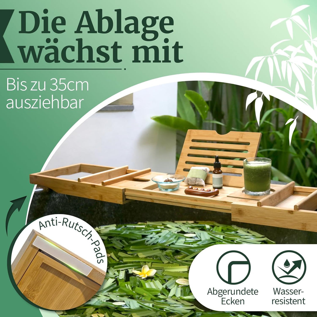 HEIMWERT Badewannenablage Badewannentablett Ablage Badewanne - Extragross mit ausklappbarem Ständer