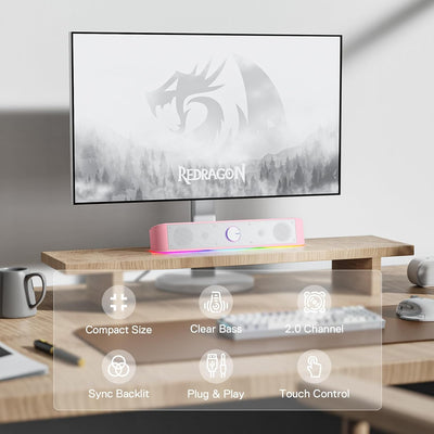 Redragon GS560 Adiemus RGB Desktop-Soundbar, 2.0-Kanal-Computerlautsprecher mit dynamischer Lichtlei