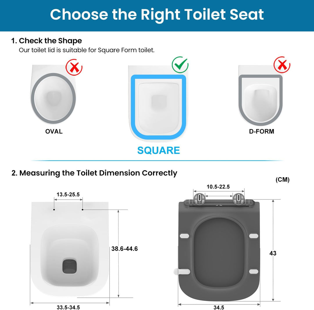 WC Sitz Eckig Form, Toilettendeckel mit Absenkautomatik, Klobrille Duroplast mit Schnellverschluss,