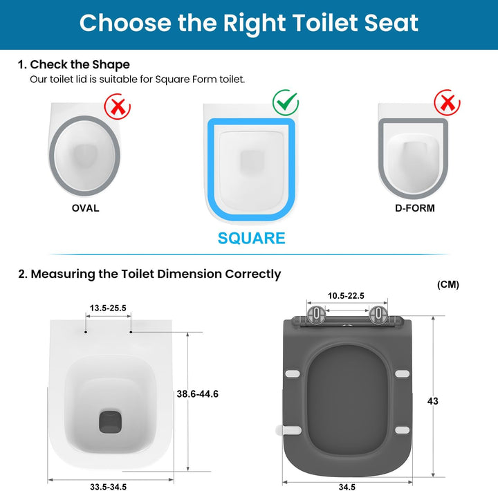 WC Sitz Eckig Form, Toilettendeckel mit Absenkautomatik, Klobrille Duroplast mit Schnellverschluss,