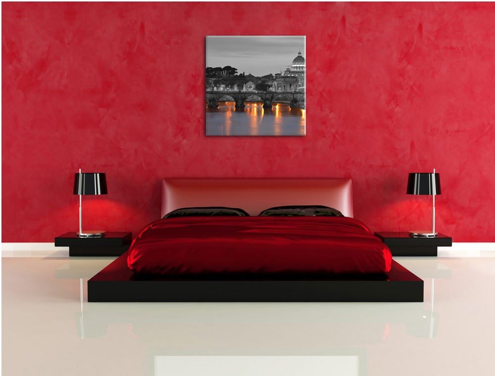 Pixxprint beleuchteter Petersdom am Abend schwarz/weiss, Format: 70x70 auf Leinwand, 70x70