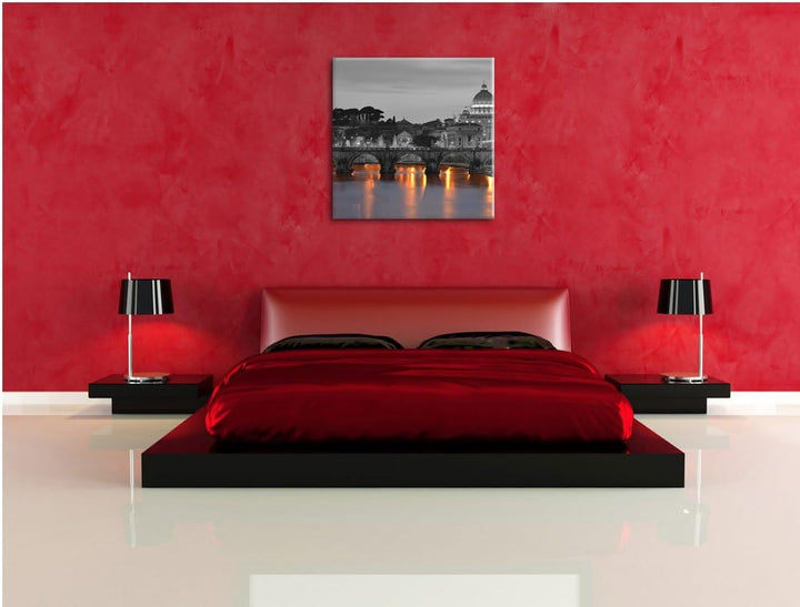 Pixxprint beleuchteter Petersdom am Abend schwarz/weiss, Format: 70x70 auf Leinwand, 70x70