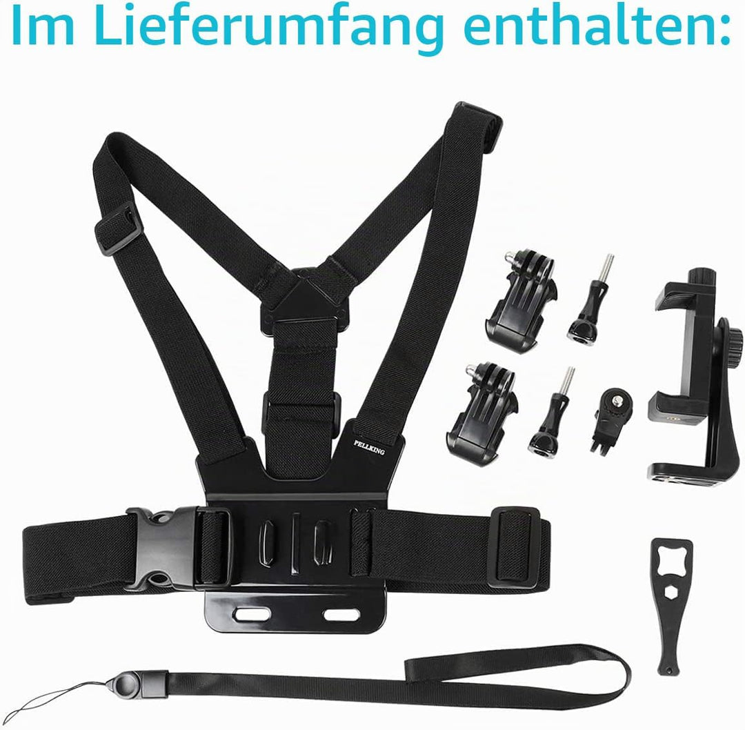 PellKing Handy-Brustgurt-Halterung, Handy-Clip, Action-Kamera, POV für Samsung iPhone Plus etc