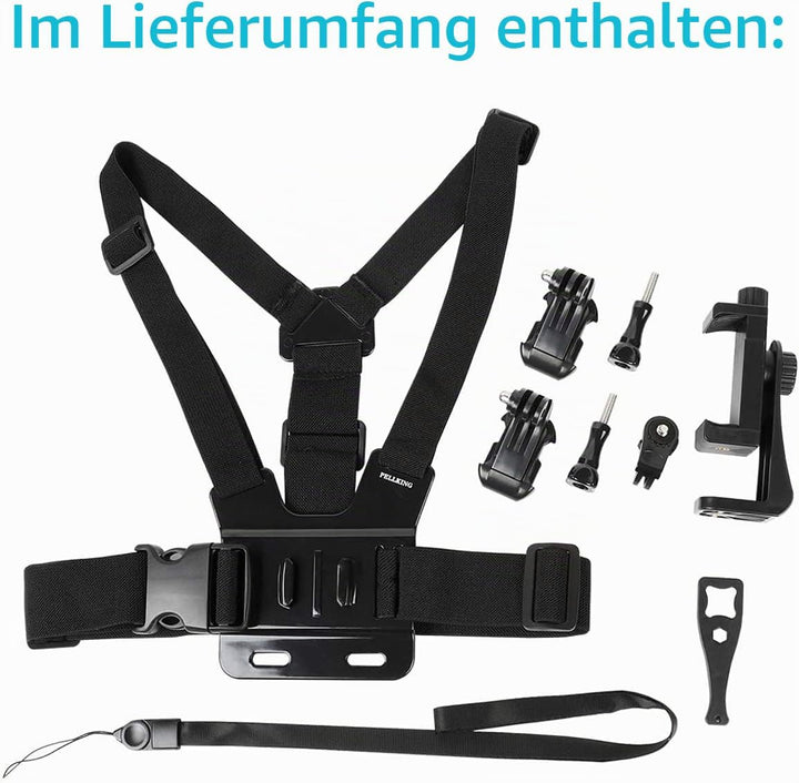PellKing Handy-Brustgurt-Halterung, Handy-Clip, Action-Kamera, POV für Samsung iPhone Plus etc