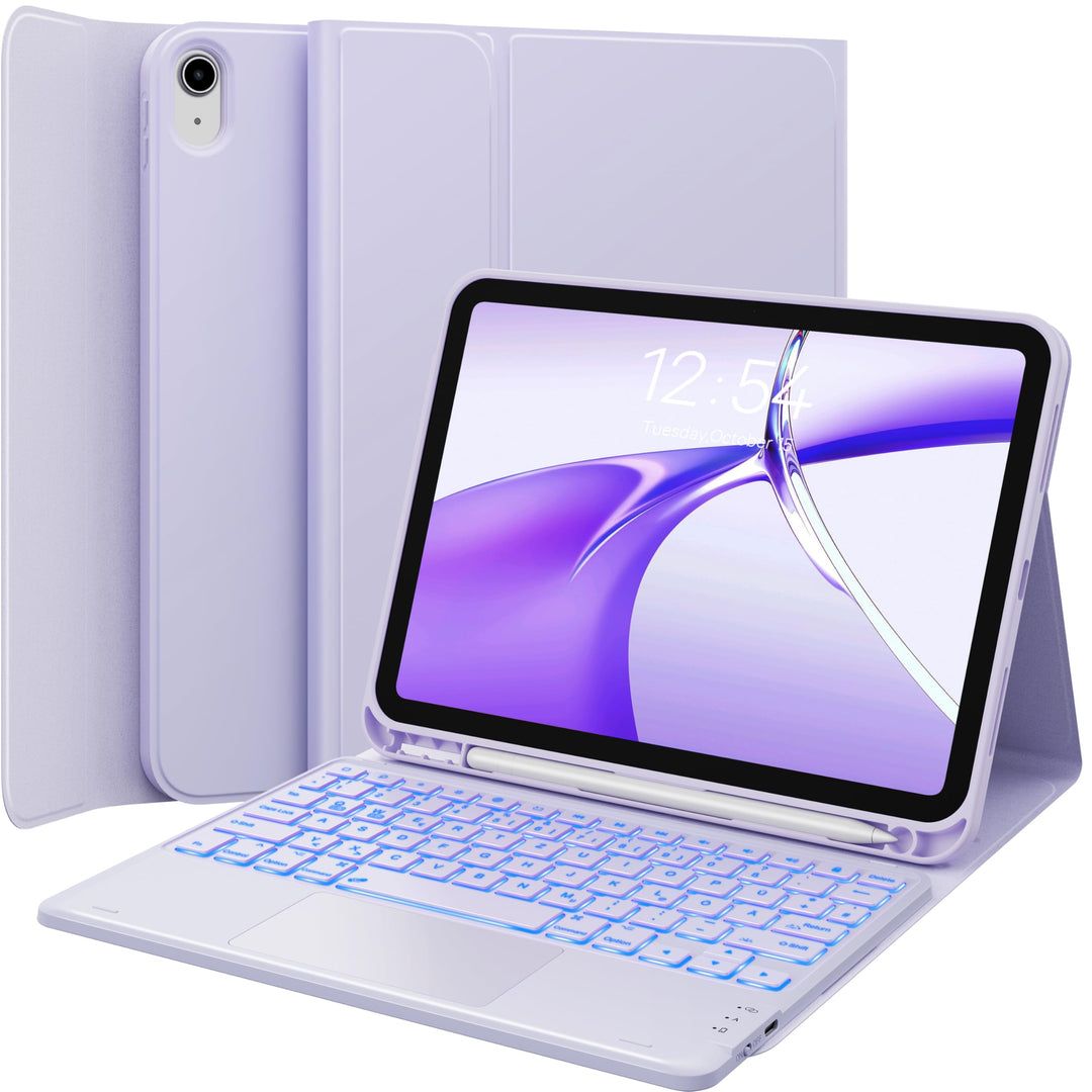 CHESONA Hülle mit Tastatur für iPad 10 Generation/11 Generation A16 2025, 7 Farben Beleuchtung, Mult