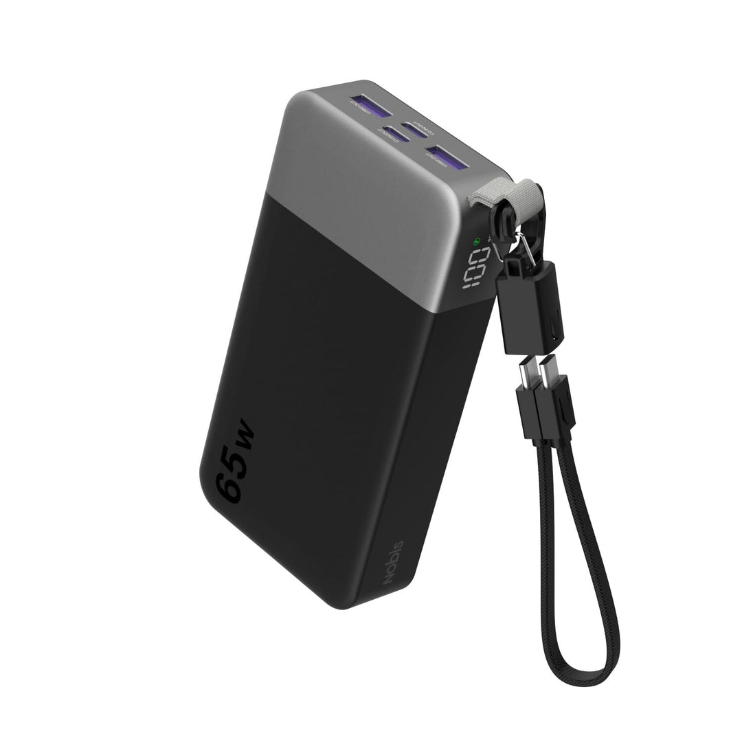 NOBIS 20000mAh Powerbank für Laptops, 65W PD Power Bank Schwarz, Schwarz