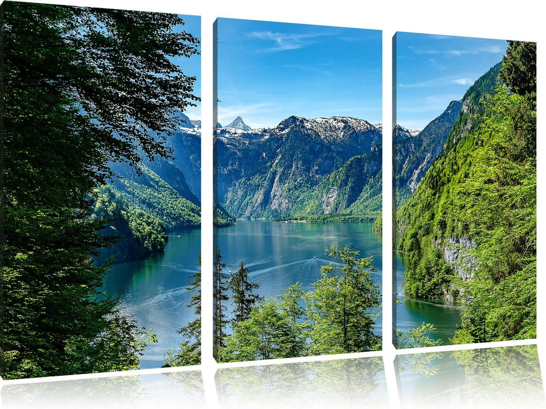 Pixxprint Blick auf den Königssee als Leinwandbild - Grösse: 3-Teilig (120x80cm) - Wandbild - Kunstd