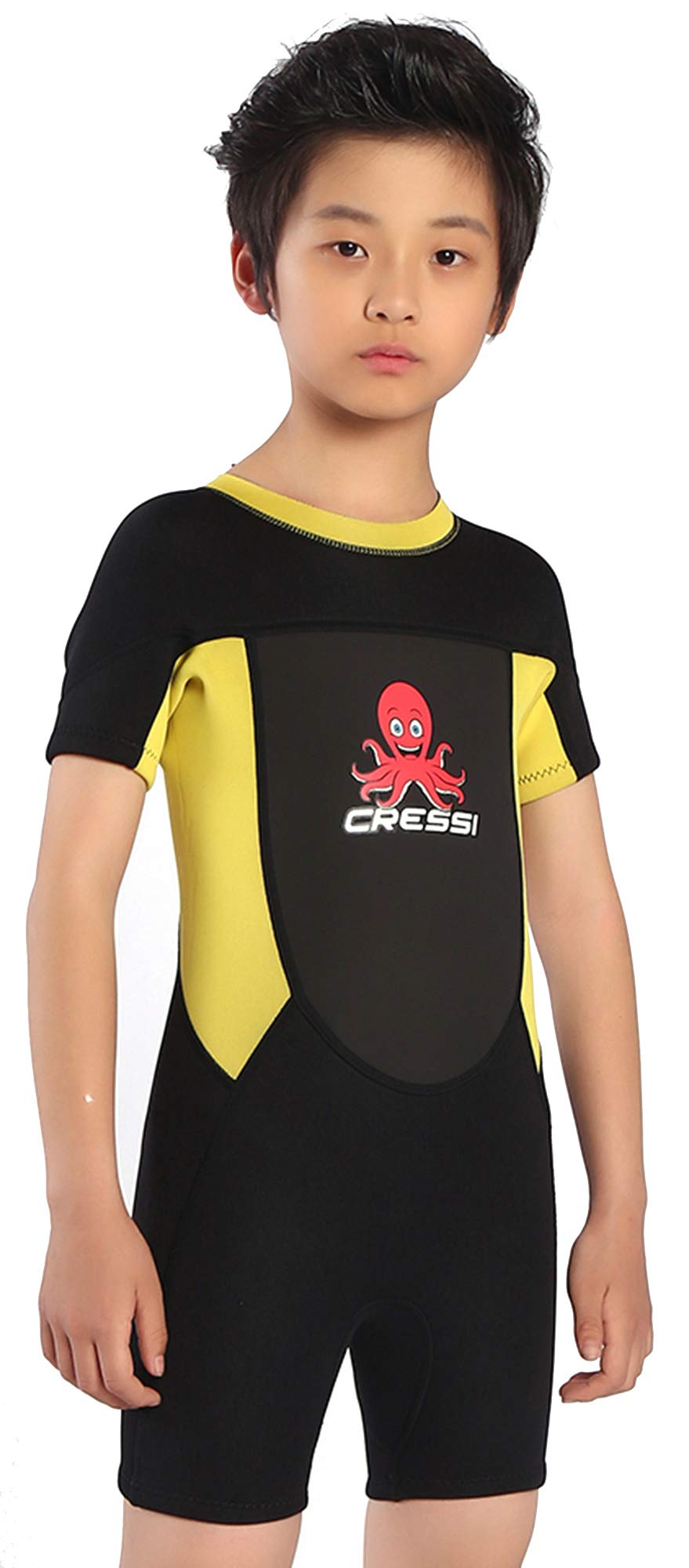 Cessi Smoby Shorty Wetsuit - Unisex Shorty Neoprenanzug 2 mm für Kinder Schwarz/Gelb 9/10 Jahre, Sch