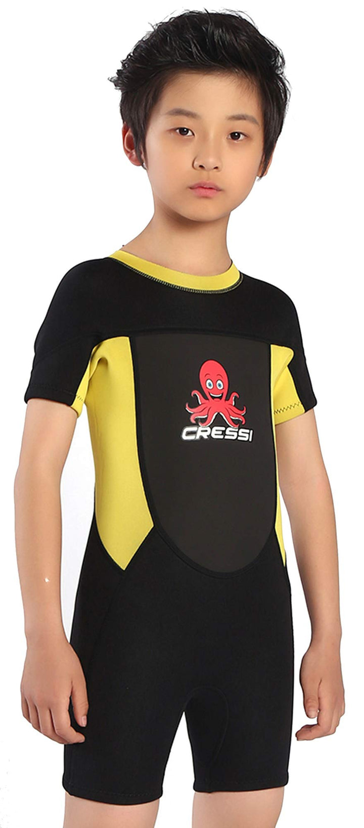 Cessi Smoby Shorty Wetsuit - Unisex Shorty Neoprenanzug 2 mm für Kinder Schwarz/Gelb 9/10 Jahre, Sch
