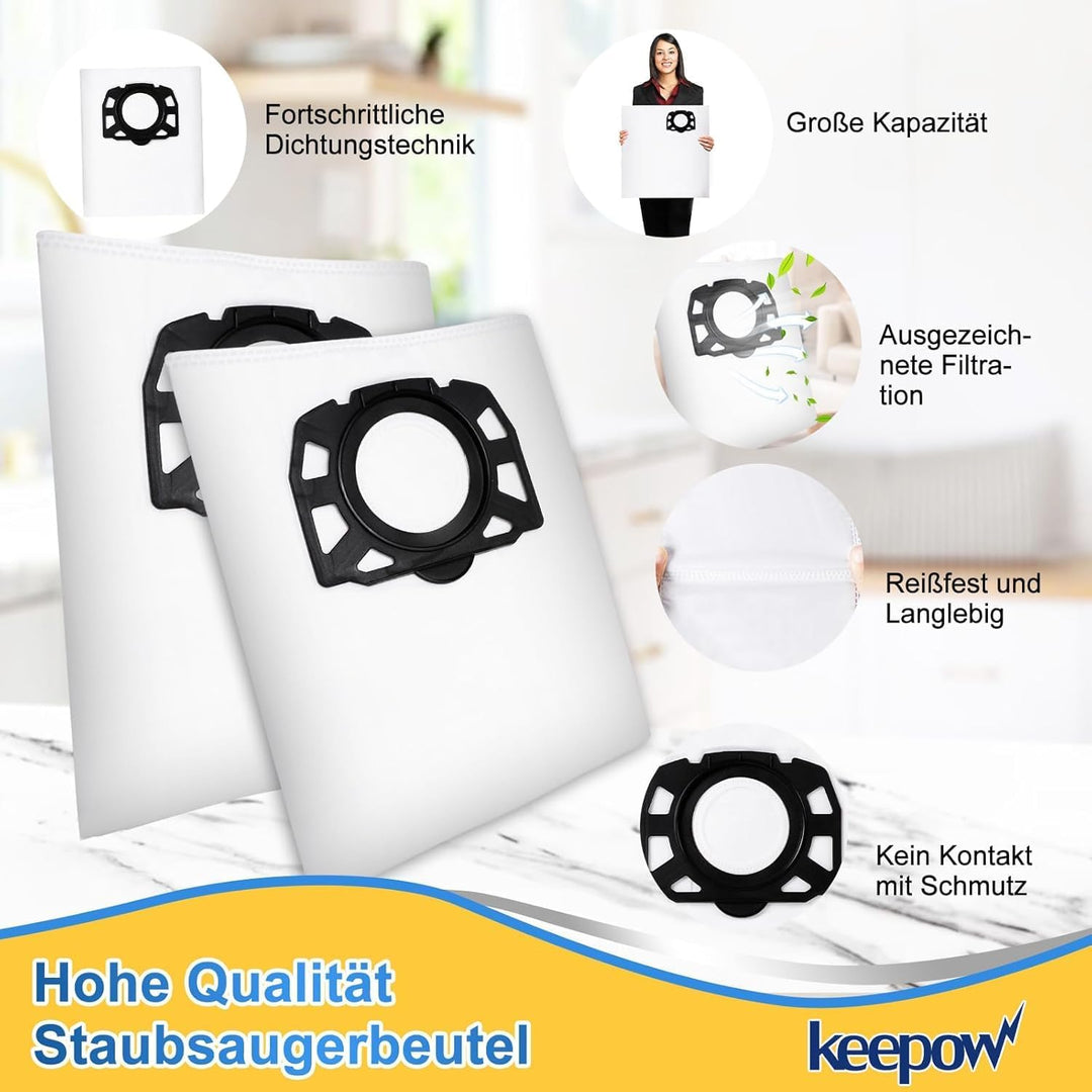 KEEPOW 5 Set Zubehör, 4 Pack Kfi 357 Staubsaugerbeutel für Kärcher WD2 Plus WD3 WD1，2.863-314.0, 1 F