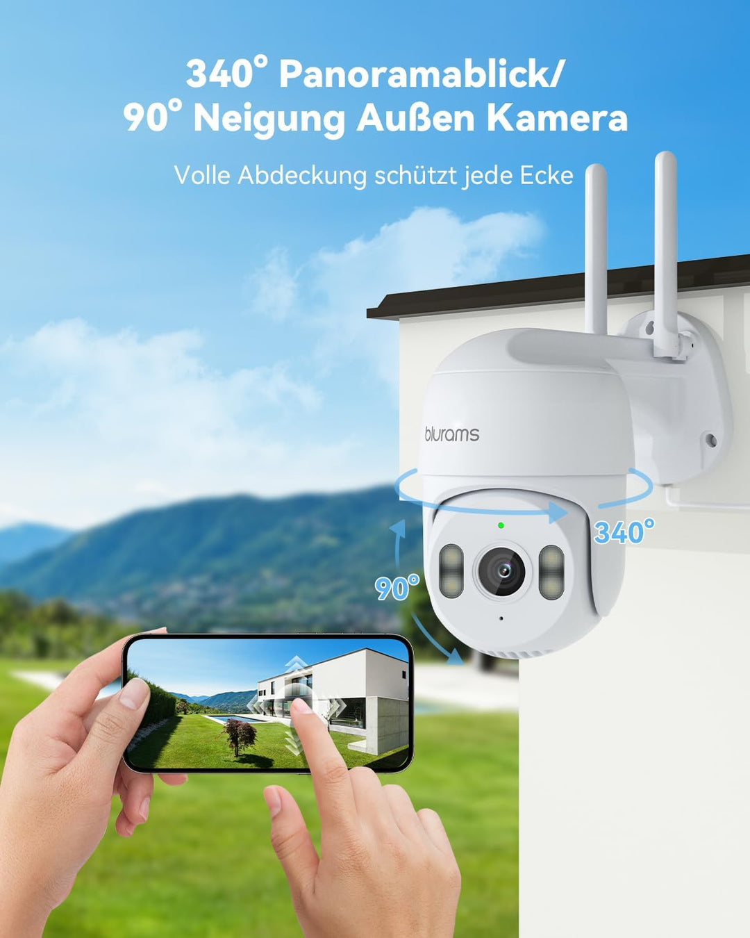 blurams Überwachungskamera WLAN Aussen Innen - 2K 3MP PTZ Kamera Überwachung mit 5G WiFi - bis zu 3X