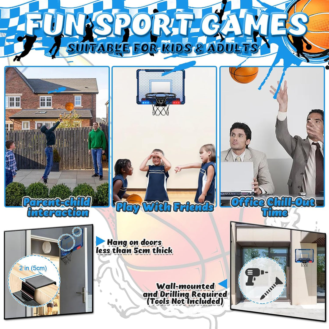 TEUVO Basketballkorb für Kinder und Erwachsene, Strong Indoor Mini Basketballkorb für Tür mit Pumpe,
