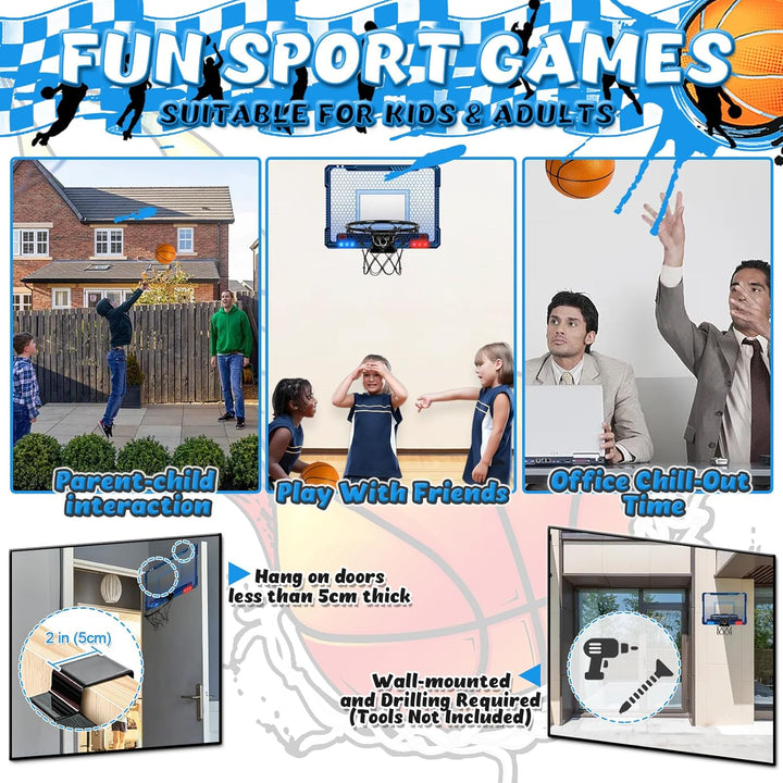 TEUVO Basketballkorb für Kinder und Erwachsene, Strong Indoor Mini Basketballkorb für Tür mit Pumpe,