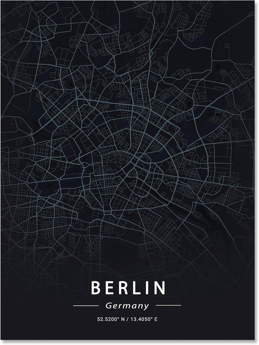 wandmotiv24 Stadt Karte als Leinwandbild, 80x60cm, Hochformat, Berlin, Deutschland, Strassen, Anthra