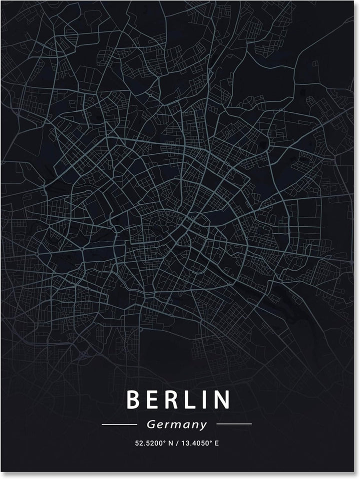 wandmotiv24 Stadt Karte als Leinwandbild, 80x60cm, Hochformat, Berlin, Deutschland, Strassen, Anthra