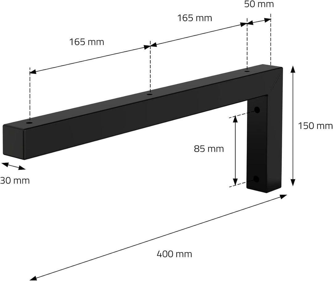 ML-Design 2er Set Wandkonsole Winkel L-Form für Waschtisch, 400x150 mm Schwarz Stahl, Design Waschti