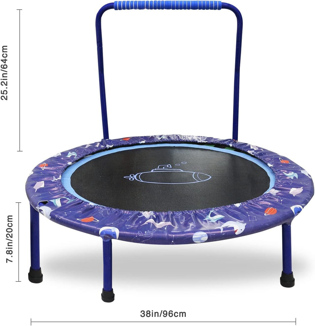 Ø91cm Kinder Trampolin Mini Fitness Trampolin Faltbarer Bungee Übungsrebounder mit verstellbarem Han