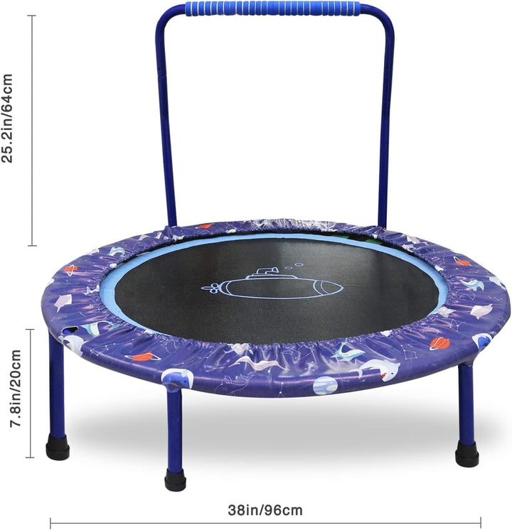 Ø91cm Kinder Trampolin Mini Fitness Trampolin Faltbarer Bungee Übungsrebounder mit verstellbarem Han