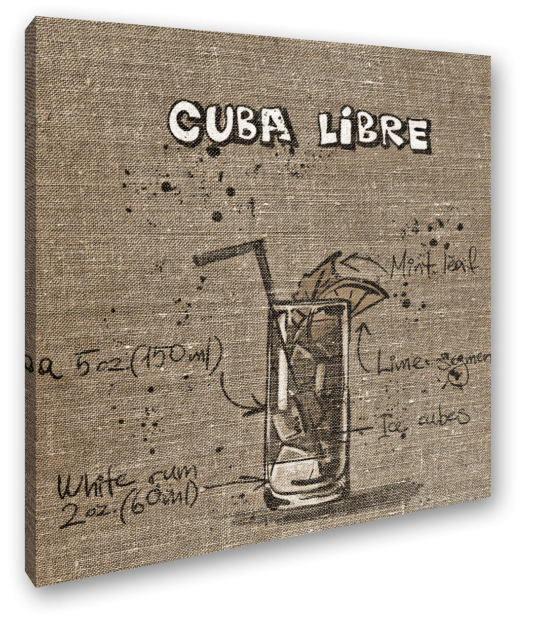 deyoli Rezept für einen Cuba Libre Format: 70x70 Effekt: Sepia als Leinwandbild, Motiv auf Echtholzr