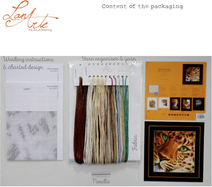 LANARTE PN Zählmusterpackung Leopard Zählstoff Kreuzstichpackung, Baumwolle, Mehrfarbig, 35 x 34 x 0