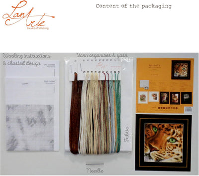LANARTE PN Zählmusterpackung Leopard Zählstoff Kreuzstichpackung, Baumwolle, Mehrfarbig, 35 x 34 x 0