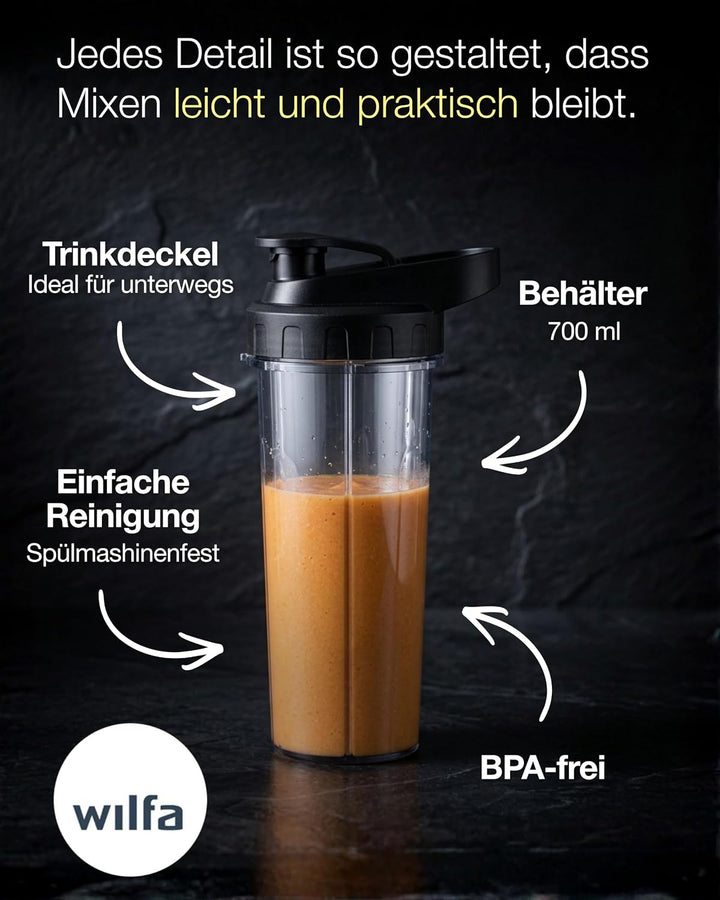 Wilfa XPLODE 2GO Trinkflasche für Mixer - Fassungsvermögen von 0,6 Liter, für alle XPLODE-Mixer, ros