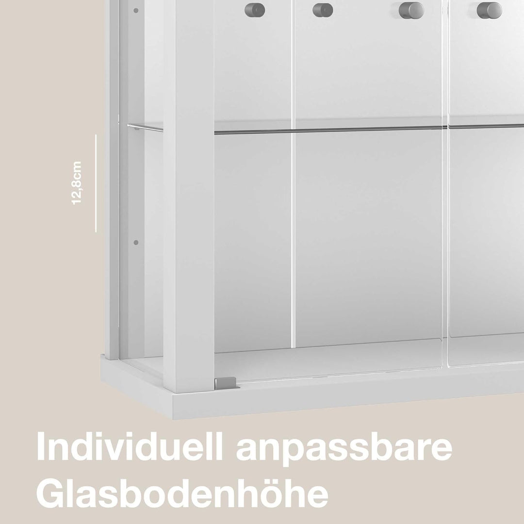 K-Möbel Hängevitrine in Weiss (80x60x25 cm) mit 2 höhenverstellbaren Glasböden & Spiegel - Modellaut