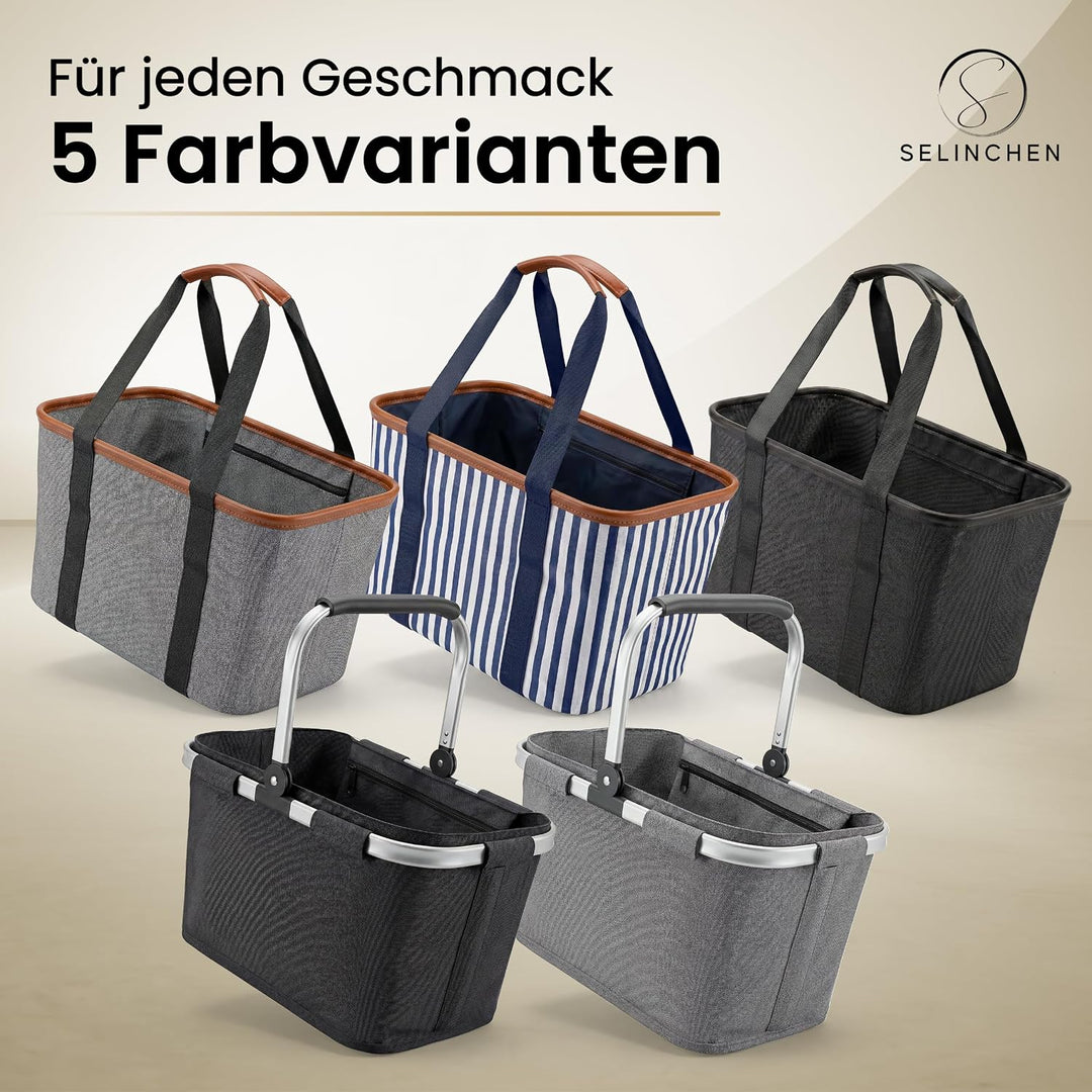 Selinchen® - Premium Einkaufskorb | Hochwertige Einkaufstasche faltbar und mit PU-Ledergriff | Ideal