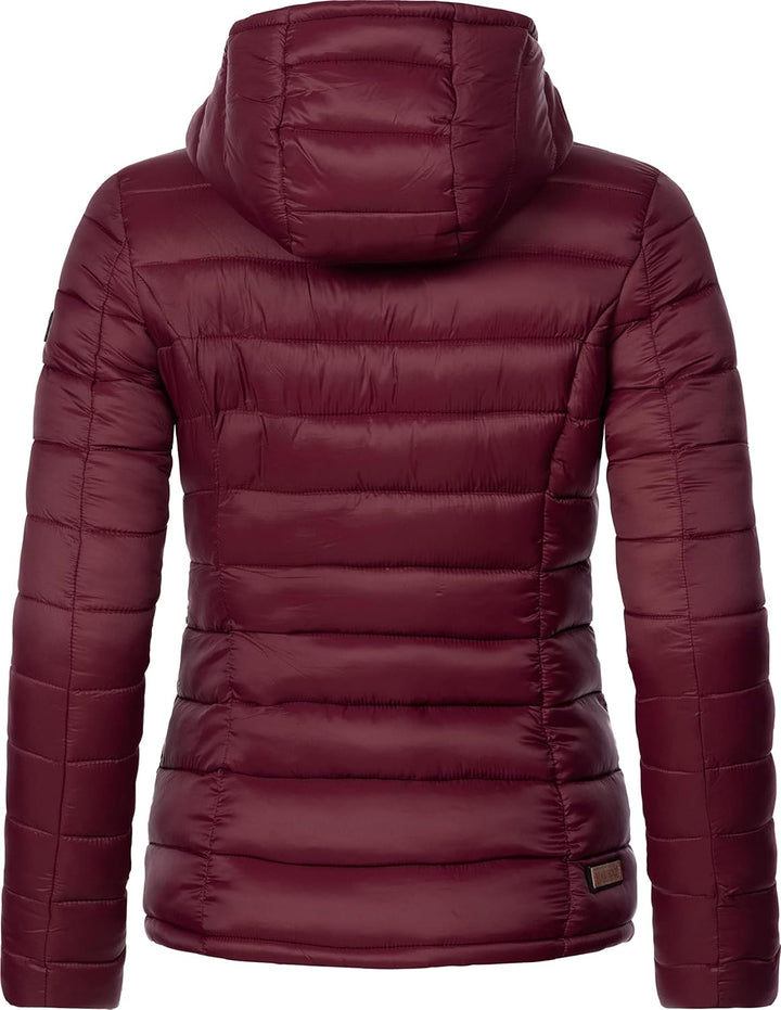 MARIKOO Damen Übergangsjacke leichte Steppjacke kurz mit Kapuze Lucy XS-3XL M Weinrot, M Weinrot