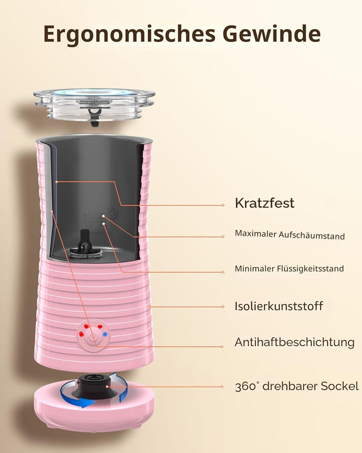Morpilot Milchaufschäumer Elektrisch, Automatischer Milchaufschäumer 4 in 1, Geeignet für Heissen un