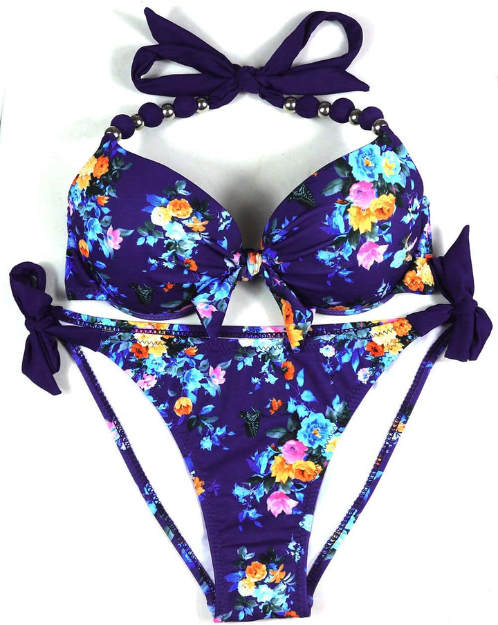 EONAR Damen Seitlich Gebunden Bikini Sets Abnehmbar Bademode Push up Bikinioberteil mit Nackenträger