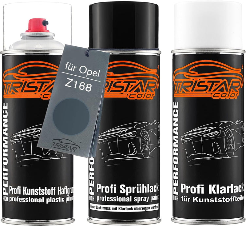 TRISTARcolor Autolack Spraydosen Set für Kunststoff Stossstange für Opel Z168 Metro Perl/Metro Blue