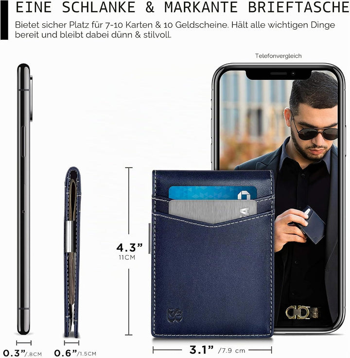 SERMAN Brands börse mit Klammer â€“ Herren-Geldbörsen, schmale Vordertasche, RFID-blockierender Kart