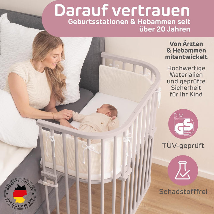 babybay Boxspring Beistellbett aus massivem Buchenholz/kompakt & verwandelbar/Kinderbett Höhe stufen