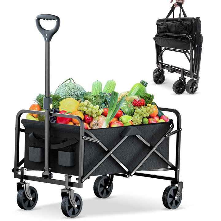 Bollerwagen Faltbar Strand Handwagen mit Getränkehalter Verstellbarem Griff,Gartenwagen für Alle Gel