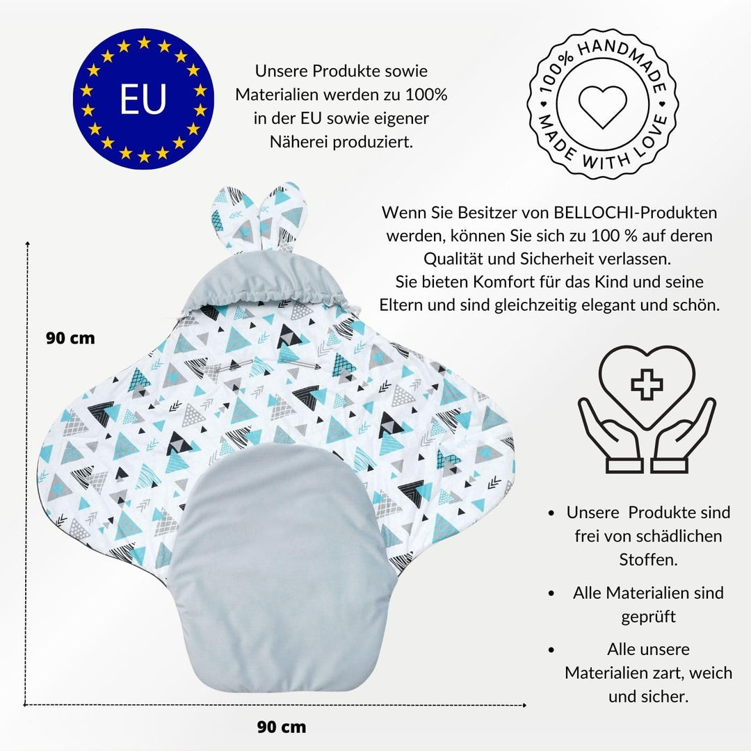 Premium Einschlagdecke Babyschale, Baby Erstausstattung aus Baumwolle für Autositz, Kuscheldecke für