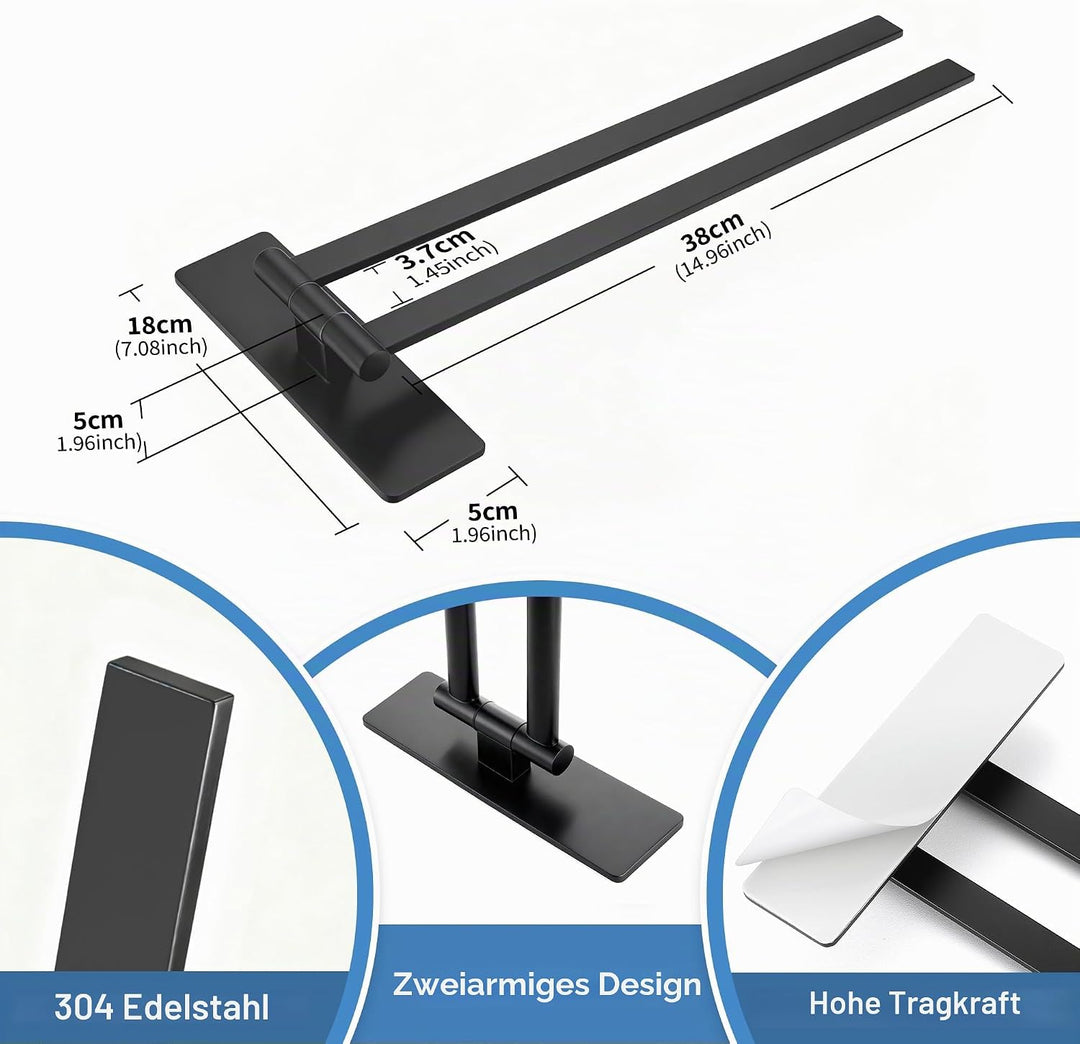 Handtuchhalter Schwenkbar 2-armig Handtuchhalter ohne Bohren aus Edelstahl Handtuchhalter Selbstkleb