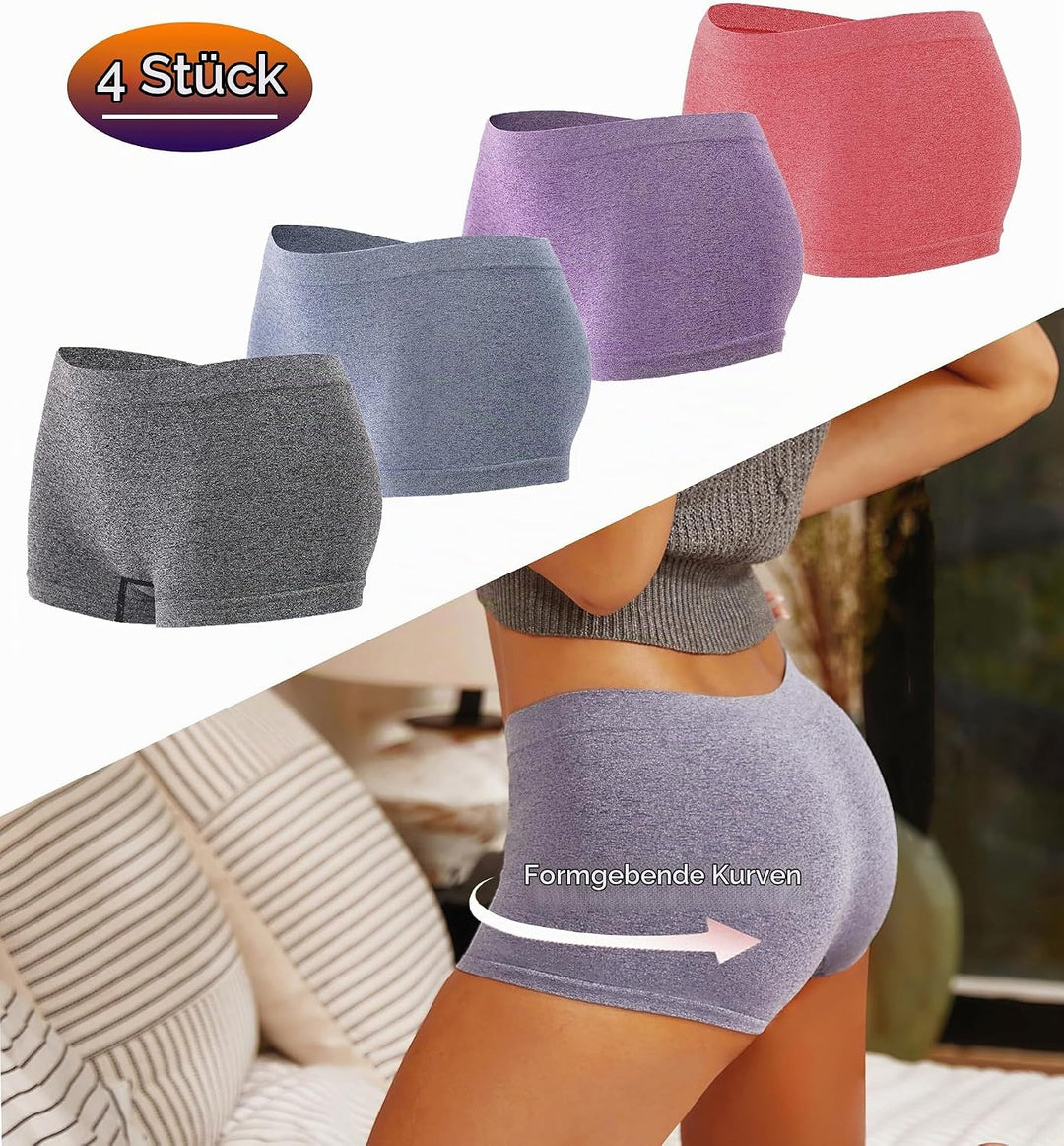 ALL OF ME 4er Pack Boxershorts Damen Boyshorts Damen Hohe Taille Hipster Unterwäsche Panties Frauen
