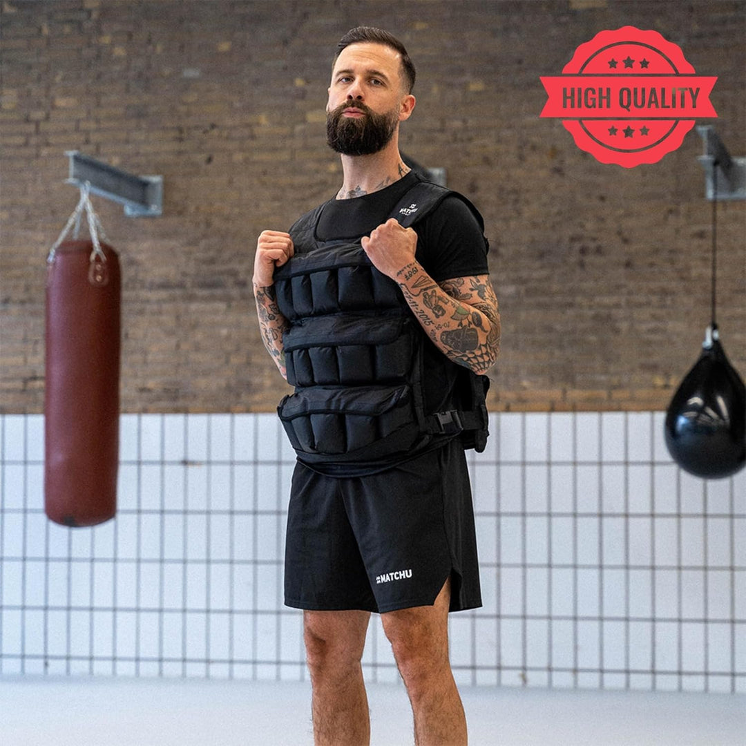 Matchu - Gewichtsweste - Weight Vest - Einstellbar bis zu 20 KG - Verstellbar mittels 30 Sandsäcken