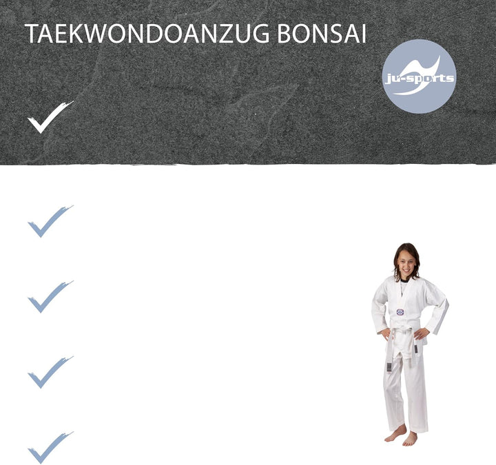 Ju-Sports Taekwondo Anzug Bonsai Weiss I Dobok Taekwondo speziell für Kinder I Taekwondo Kimono inkl