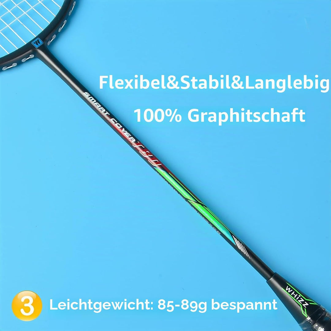 BAIHUALIN WHiZZ Badminton Schläger Set, Leichter Carbon Graphit Badmintonschläger Federball Set für