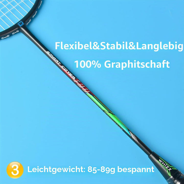 BAIHUALIN WHiZZ Badminton Schläger Set, Leichter Carbon Graphit Badmintonschläger Federball Set für