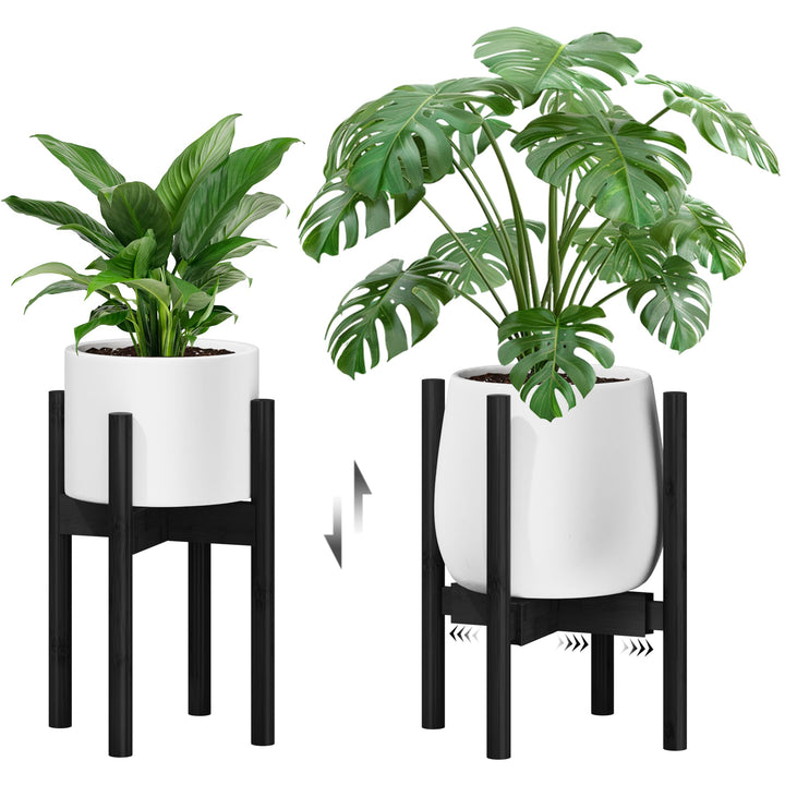 Bamworld Bambus Blumenhalter, Verstellbarer Topfständer Schwarz, Wetterfester Blumenhocker für Haus