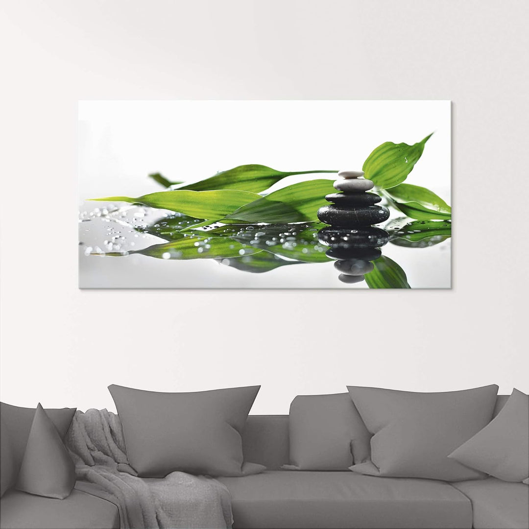 ARTland Glasbilder Wandbild Glas Bild einteilig 60x30 cm Querformat Asien Wellness Zen Steine Spa Bl