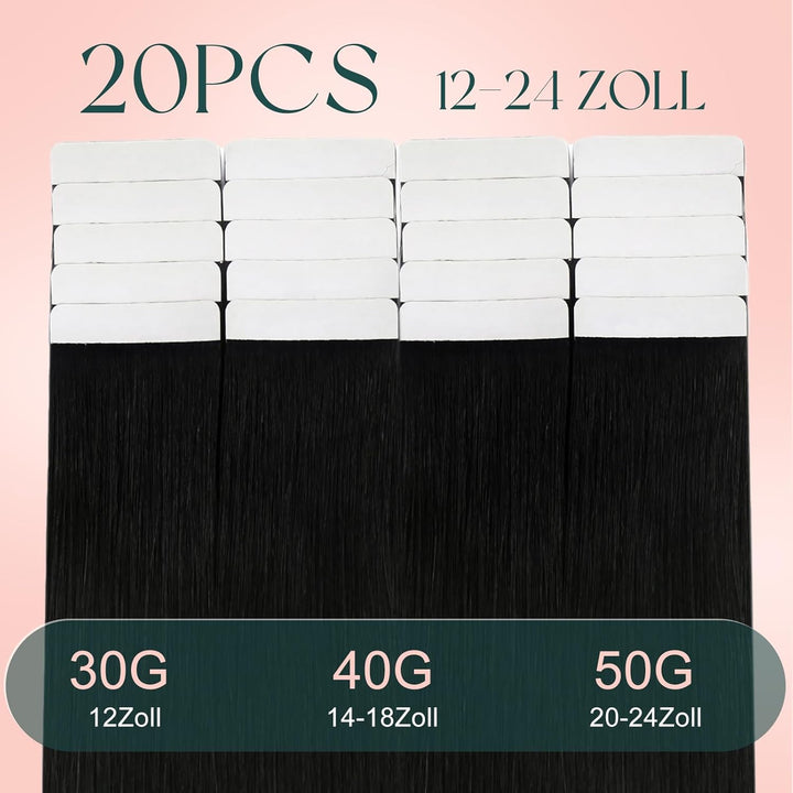 Easyouth Remy Tape in Echthaar Extensions Tape in Haarverlaengerung Schwarz Glatt Tape Extensions Ec