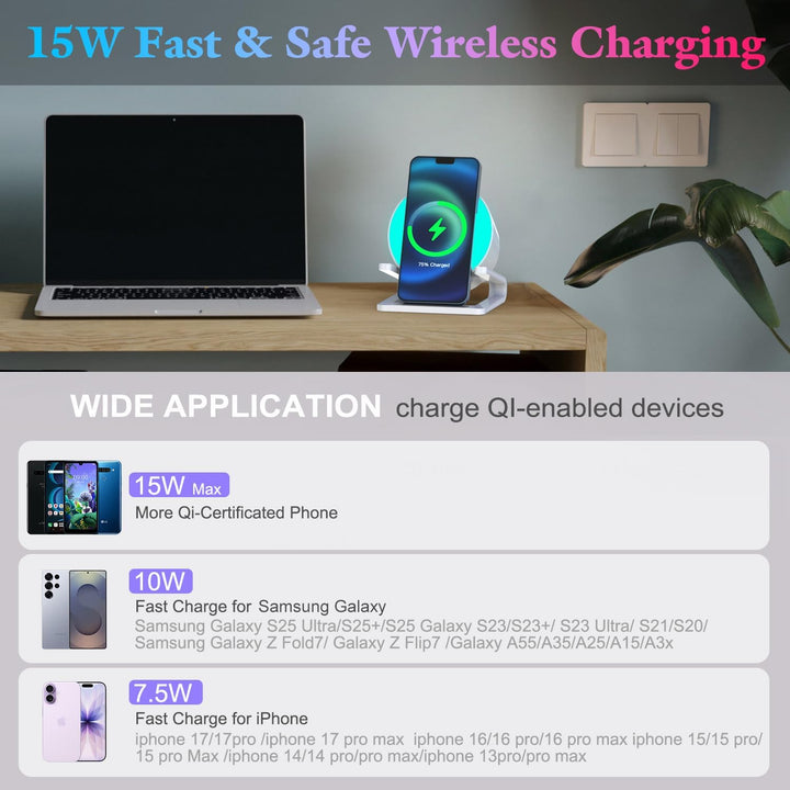 Bluetooth Lautsprecher mit Nachtlicht und Wireless Charger, Touch Dimmbar Nachttischlampe mit Gibt 5