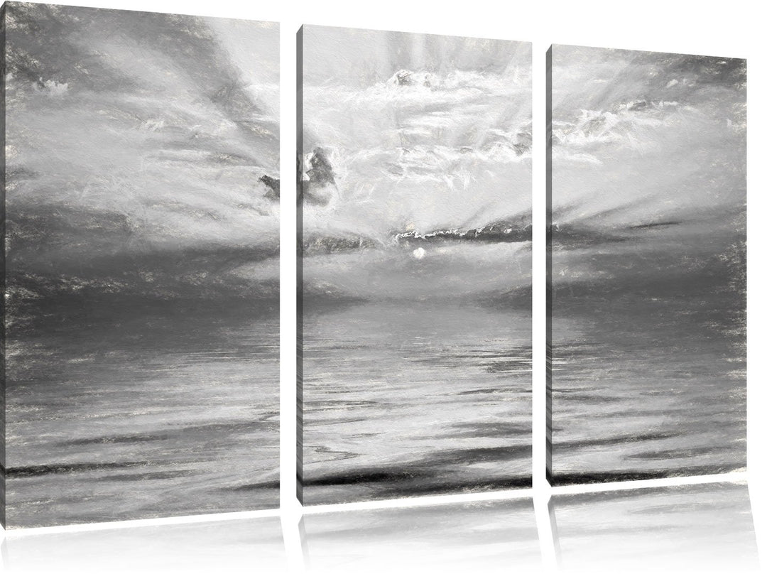 Pixxprint Sonnenaufgang im Meer als Leinwandbild/Grösse: 3 Teilig (120x80) cm/Wandbild/Kunstdruck/fe