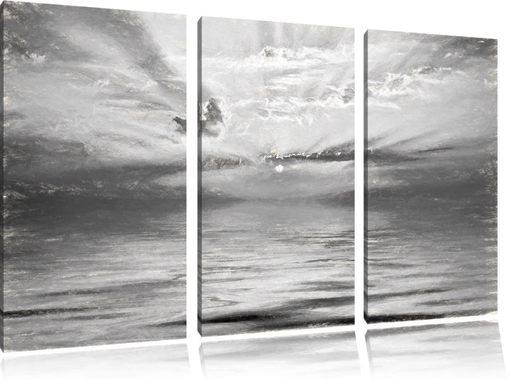 Pixxprint Sonnenaufgang im Meer als Leinwandbild/Grösse: 3 Teilig (120x80) cm/Wandbild/Kunstdruck/fe